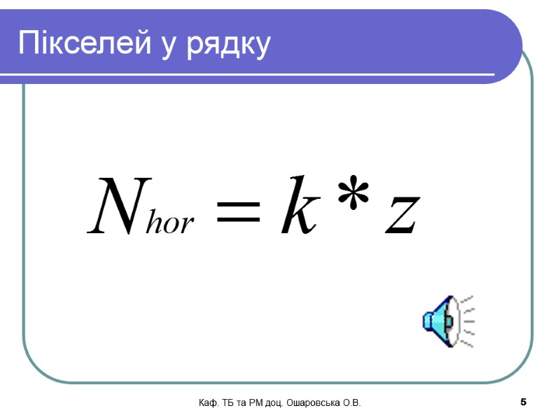 Каф. ТБ та РМ доц. Ошаровська О.В.   5 Пікселей у рядку